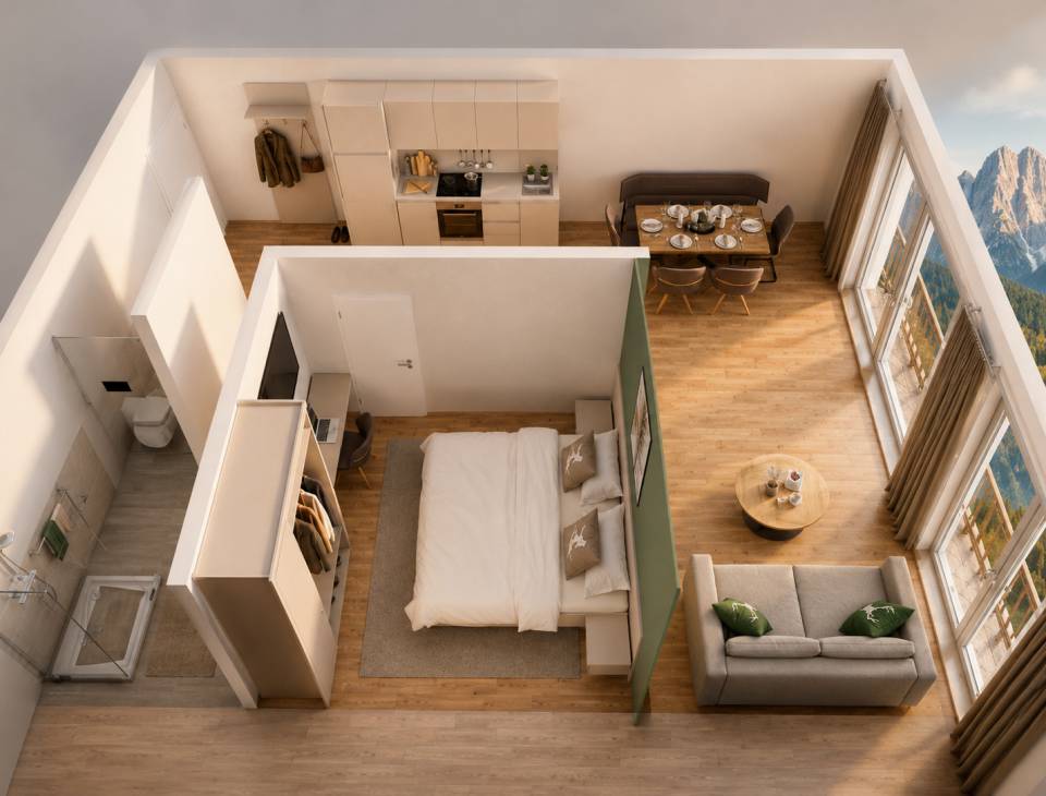 Visualisierung des Innenbereichs des Appartements bei den Kaiserflats